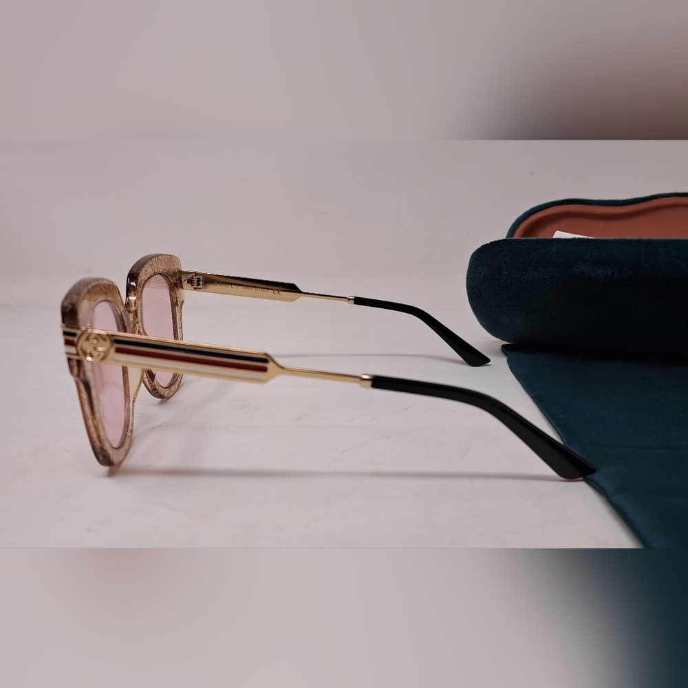 Gucci Women's Sunglasses Gold Glitter Web Stripe Square GG0281SA 004 50-23-146 - Picture 9 of 15